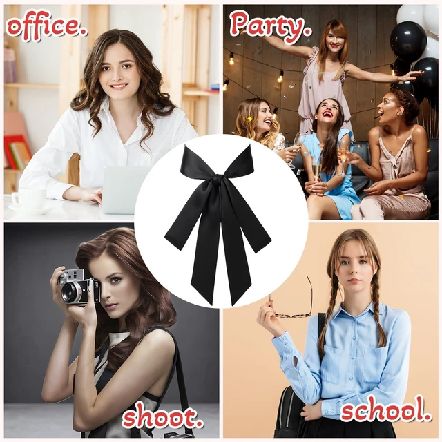 Alt view image 5 of 7 - Bow Tie for Women, Self Tie Satin Ribbon Bowtie Black Waist Corset Belt Polyester Long Sash Belt for Uniform Wedding Cosplay Party Special Occasion Dress Accessory (1.96" Wide, Black)