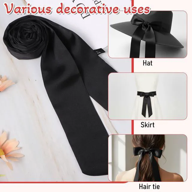 Alt view image 3 of 7 - Bow Tie for Women, Self Tie Satin Ribbon Bowtie Black Waist Corset Belt Polyester Long Sash Belt for Uniform Wedding Cosplay Party Special Occasion Dress Accessory (1.96" Wide, Black)
