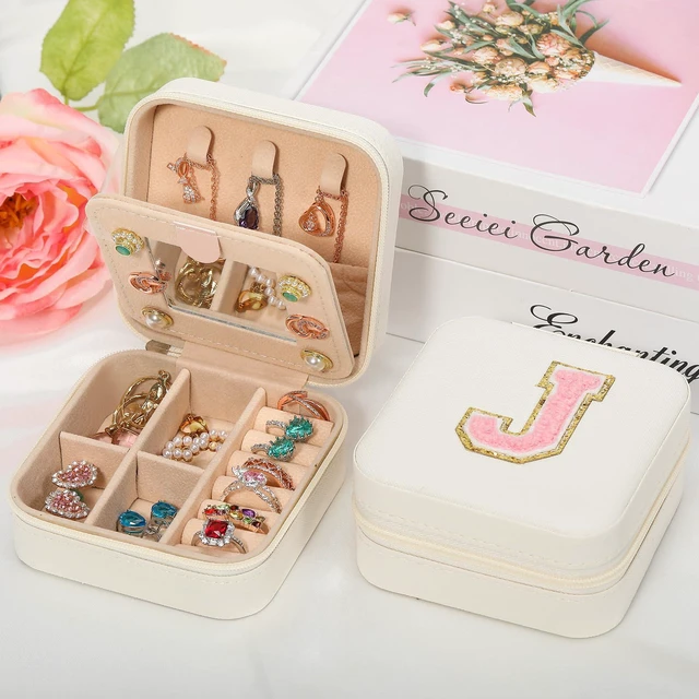 Alt view image 4 of 6 - Travel Jewelry Case, White Travel Jewelry Box, Travel Jewelry Organizer, Travel Gifts for Women Girls, Jewelry Organizer Box, Birthday Gifts for Women, Christmas Gifts for Teens Girls - Initial J