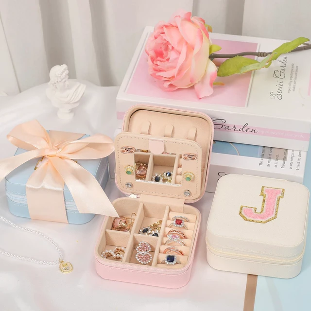 Alt view image 3 of 6 - Travel Jewelry Case, White Travel Jewelry Box, Travel Jewelry Organizer, Travel Gifts for Women Girls, Jewelry Organizer Box, Birthday Gifts for Women, Christmas Gifts for Teens Girls - Initial J