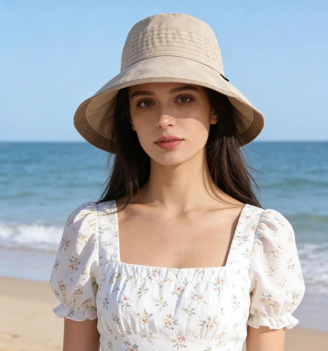 Alt view image 5 of 7 - Sun-Hats for Women - Wide-Brim Packable-Bucket-Hat Foldable-Beach-Cap for Summer Outdoor Beige