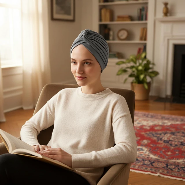 Alt view image 7 of 7 - 2Pcs Chemo Beanie for Women, Elastic Cancer Headwear Black, Gray | for Hair Loss, Unisex Soft Knot Hat, Versatile Skull Cap, for Daily Use
