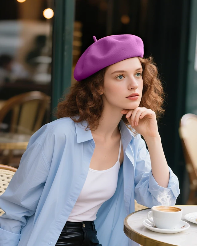 Alt view image 6 of 7 - CKYPTFK French Beret Hats for Women - Wool Solid Color Beanie Cap | Soft Warm Wool Beret Hat, Stretchable One Size Fits Most, Breathable for Spring Fall Winter Daily Travel & Party - Lavender
