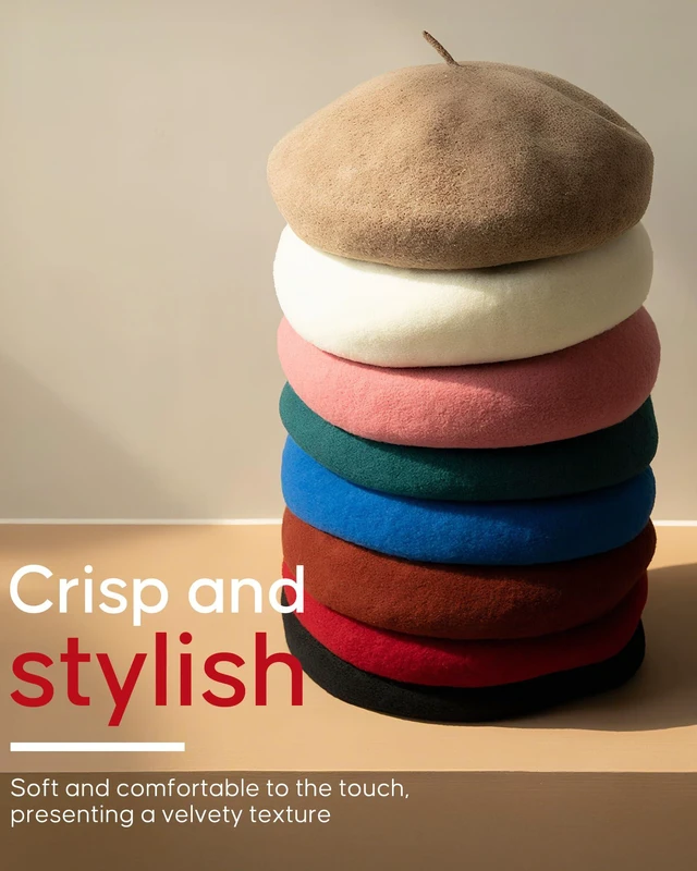 Alt view image 7 of 7 - CKYPTFK French Beret Hats for Women - Wool Solid Color Beanie Cap | Soft Warm Wool Beret Hat, Stretchable One Size Fits Most, Breathable for Spring Fall Winter Daily Travel & Party - Lavender