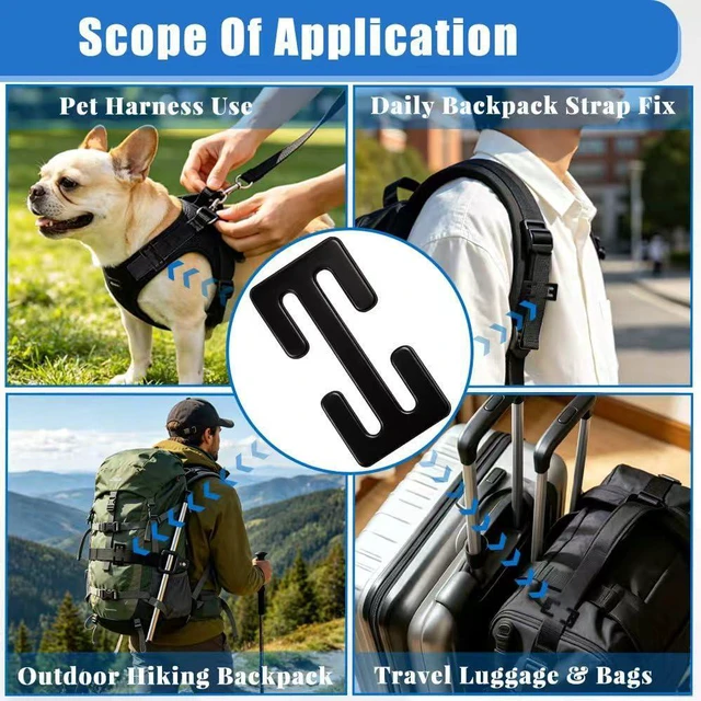 Alt view image 5 of 7 - Stainless Steel E-Clips, Universal Strap Buckle for Backpacks, Pet Leashes & Camping Gear, 2-Pack Lightweight Anti-Rust & Anti-Slip Webbing Retainers for Travel, Hiking & Daily Use