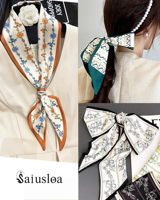 Alt view image 5 of 6 - Scarf For Purse Handles Skinny Hair Scarves For Handbags Ponytails Handle Fashion Accessory 37.4x 2.36in-02