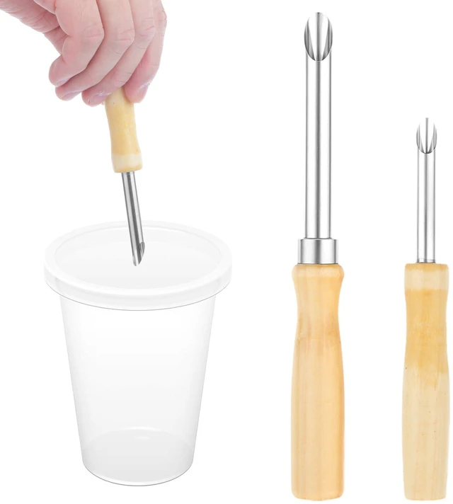 Main image of 2Pack Stainless Steel Straw Hole Puncher, Circular Straw Hole Punch with Wood Handle, Lemonade Cup Holes Puncher for Lemonade Stand Supplies