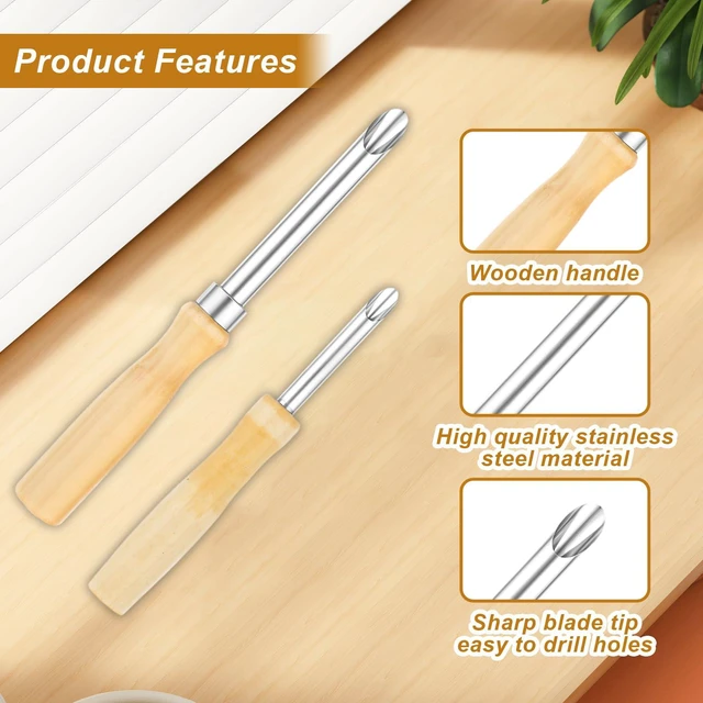 Alt view image 3 of 7 - 2Pack Stainless Steel Straw Hole Puncher, Circular Straw Hole Punch with Wood Handle, Lemonade Cup Holes Puncher for Lemonade Stand Supplies