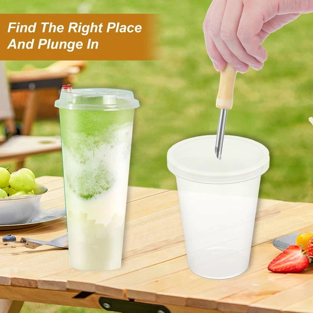 Alt view image 4 of 7 - 2Pack Stainless Steel Straw Hole Puncher, Circular Straw Hole Punch with Wood Handle, Lemonade Cup Holes Puncher for Lemonade Stand Supplies