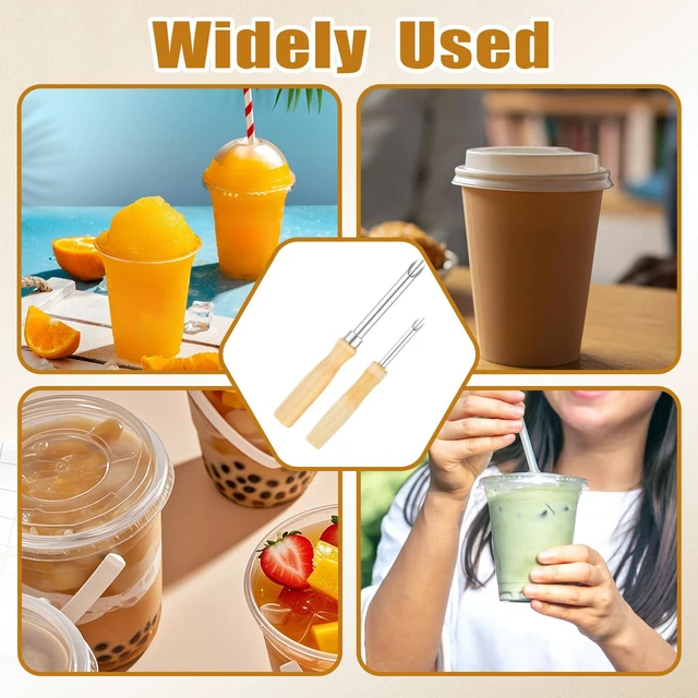 Alt view image 5 of 7 - 2Pack Stainless Steel Straw Hole Puncher, Circular Straw Hole Punch with Wood Handle, Lemonade Cup Holes Puncher for Lemonade Stand Supplies
