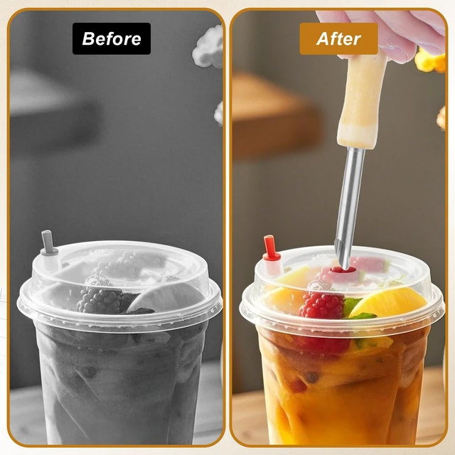Alt view image 6 of 7 - 2Pack Stainless Steel Straw Hole Puncher, Circular Straw Hole Punch with Wood Handle, Lemonade Cup Holes Puncher for Lemonade Stand Supplies