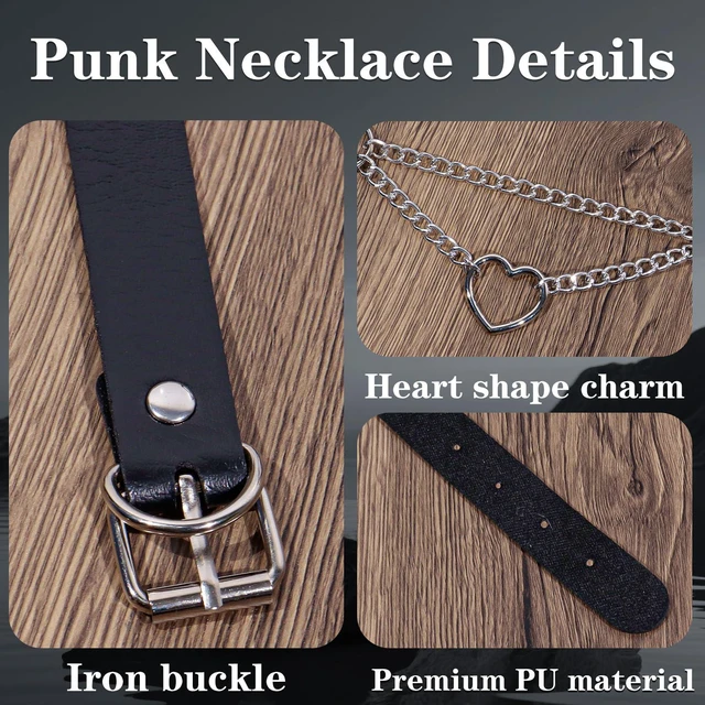 Alt view image 3 of 7 - ZAGQIG 3Pcs Leather Choker Necklace for Women Heart Chain Choker Necklace Studded Bracelet Punk Gothic Emo Accessories for Halloween Outfits Cosplay (Black A)
