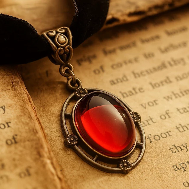 Alt view image 2 of 6 - Gothic Victorian Black Lace Velvet Choker Necklace with Red Crystal Pendant | Soft velvet ribbon, durable alloy chain, adjustable 12-15 inches, teardrop crystal, ideal for cosplay and parties
