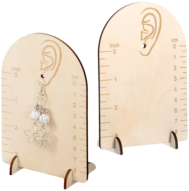 Main image of 2 Pcs Earring Measurement Display Stand, Wooden Earring Organizer Frame with Measurement Detachable Jewelry Stands Holder for Measuring and Selling Earring