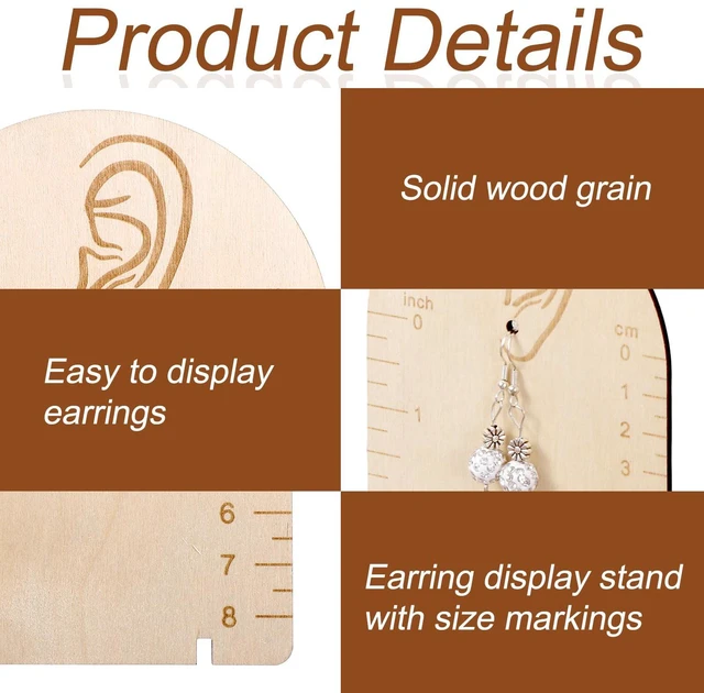 Alt view image 3 of 7 - 2 Pcs Earring Measurement Display Stand, Wooden Earring Organizer Frame with Measurement Detachable Jewelry Stands Holder for Measuring and Selling Earring