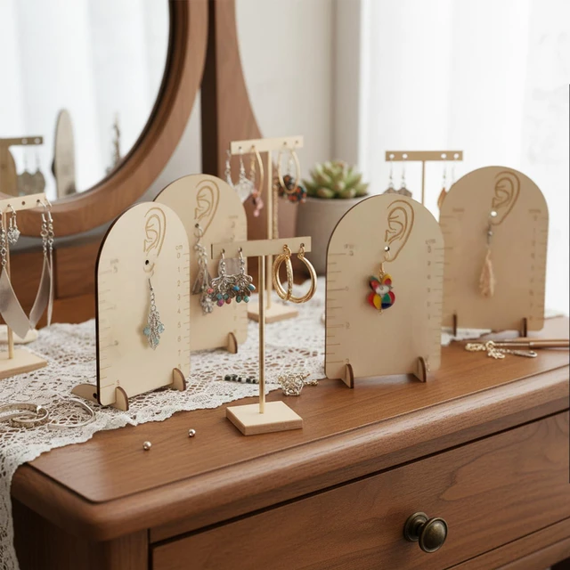 Alt view image 7 of 7 - 2 Pcs Earring Measurement Display Stand, Wooden Earring Organizer Frame with Measurement Detachable Jewelry Stands Holder for Measuring and Selling Earring