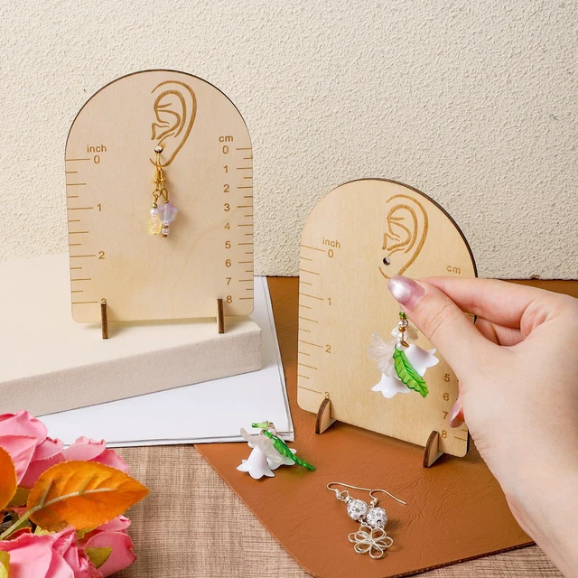 Alt view image 4 of 7 - 2 Pcs Earring Measurement Display Stand, Wooden Earring Organizer Frame with Measurement Detachable Jewelry Stands Holder for Measuring and Selling Earring