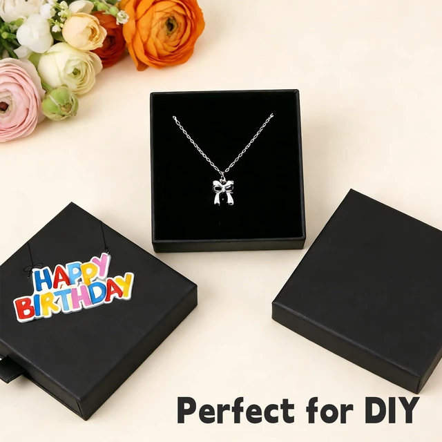 Alt view image 6 of 7 - 1 Pcs Black Jewelry Gift Box Small with Velvet Bag, Square Organizer for Necklace Earring Bracelet, for Birthday Christmas (1, Black)