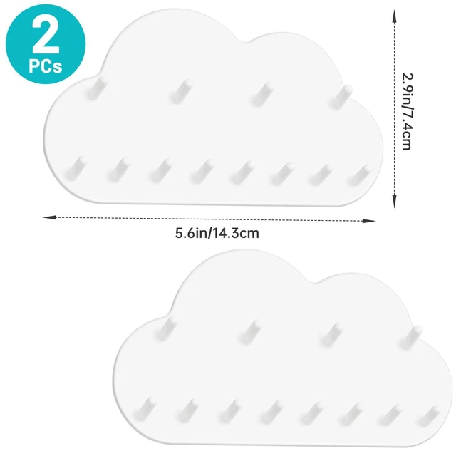 Alt view image 6 of 7 - NiHome 2-Pack Cloud Shape Wall-Mounted Hanging Jewelry Organizers for Necklaces, Bracelets, Earrings, Hair Ties, No-Drill Space-Saving Racks for Bathroom, Bedroom, Vanity, Closet, Door, Mirror (White)