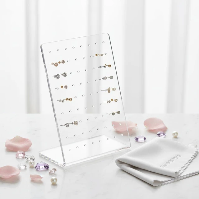 Alt view image 2 of 7 - Translucent Earrings Stand Display Showing Showcase Rack Ear Cuff Studs Holder Hanger Hook 72 Holes 36 Pairs Jewelry Towers