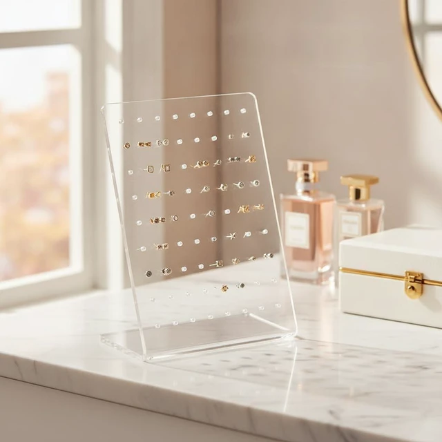 Alt view image 3 of 7 - Translucent Earrings Stand Display Showing Showcase Rack Ear Cuff Studs Holder Hanger Hook 72 Holes 36 Pairs Jewelry Towers