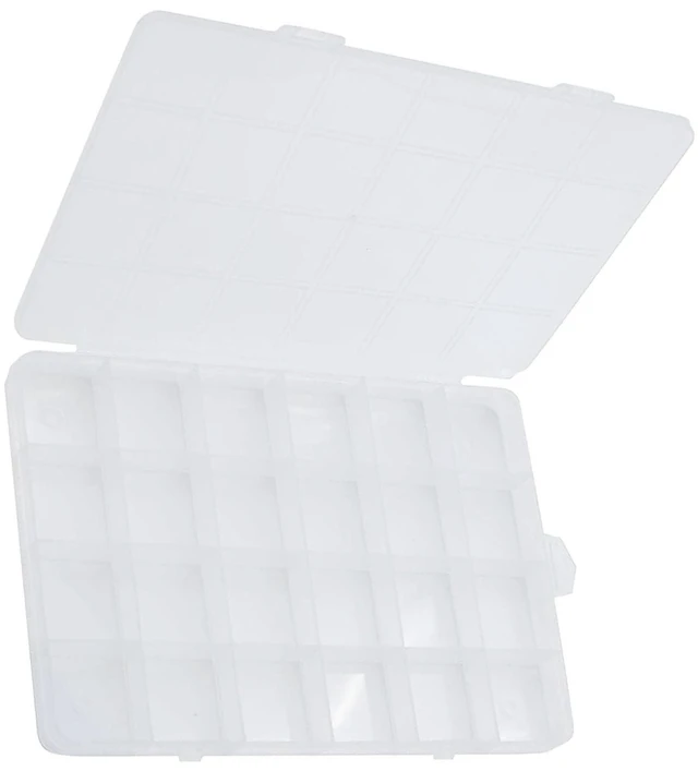 Main image of 24 Grids Jewelry Organizer, 7.5 In x 5.2 In Fixed Clear Plastic Storage Box Earring Tool Small Items Containers (1)