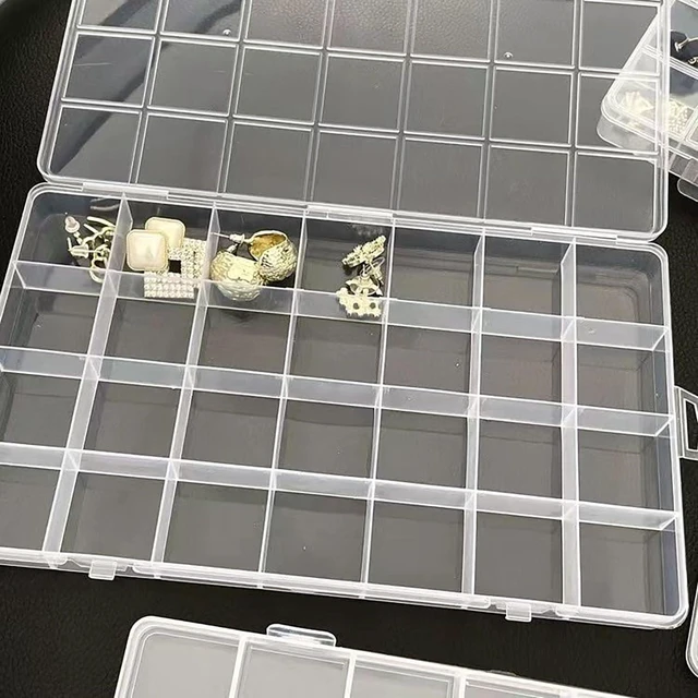 Alt view image 4 of 5 - 24 Grids Jewelry Organizer, 7.5 In x 5.2 In Fixed Clear Plastic Storage Box Earring Tool Small Items Containers (1)