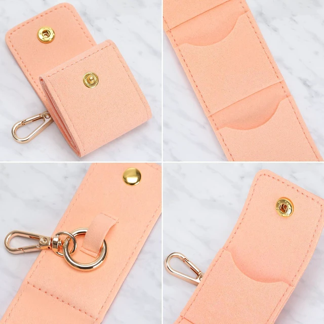 Alt view image 5 of 7 - Mini Travel Jewelry Organizer Case with Keychain (Pink) | Portable Velvet Ring Holder Pouch, for Rings Earrings Necklace Stud, Small Jewelry Storage Box, for Gym Women