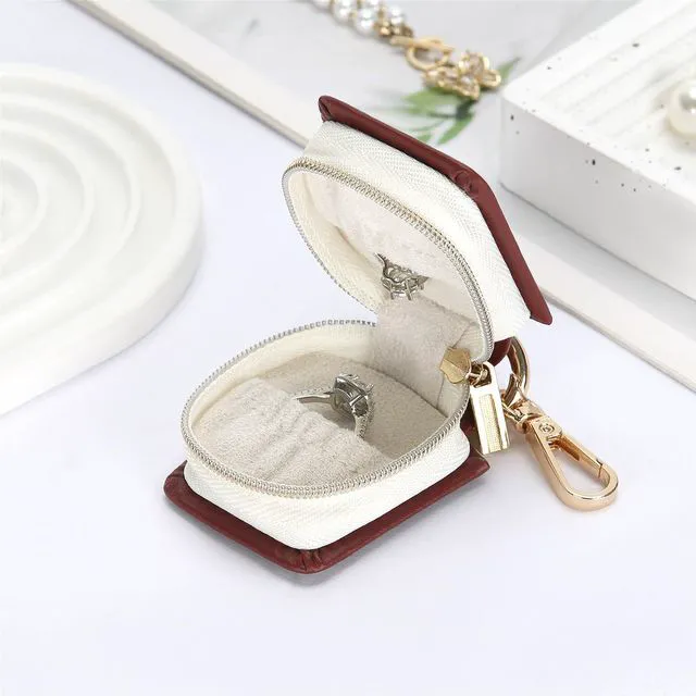 Alt view image 4 of 7 - Travel Jewelry Ring Holder Box with Keychain (Red) | Small Ring Earring Stud Necklace Storage Case, for Gym Sports