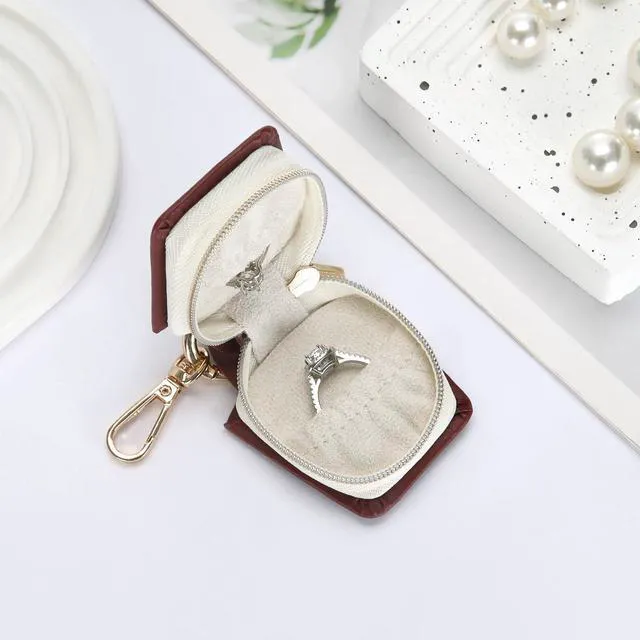 Alt view image 5 of 7 - Travel Jewelry Ring Holder Box with Keychain (Red) | Small Ring Earring Stud Necklace Storage Case, for Gym Sports