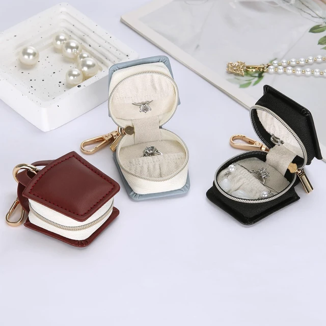 Alt view image 7 of 7 - Travel Jewelry Ring Holder Box with Keychain (Red) | Small Ring Earring Stud Necklace Storage Case, for Gym Sports