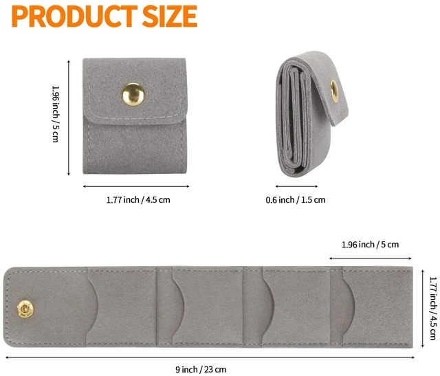 Alt view image 4 of 7 - Mini Travel Jewelry Organizer Bag (Grey) | Foldable 4 Compartment, Gym Jewelry Holder Case, Ring Earring Necklace Storage Roll Pouch, Gift for Women