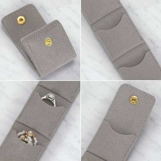 Alt view image 5 of 7 - Mini Travel Jewelry Organizer Bag (Grey) | Foldable 4 Compartment, Gym Jewelry Holder Case, Ring Earring Necklace Storage Roll Pouch, Gift for Women
