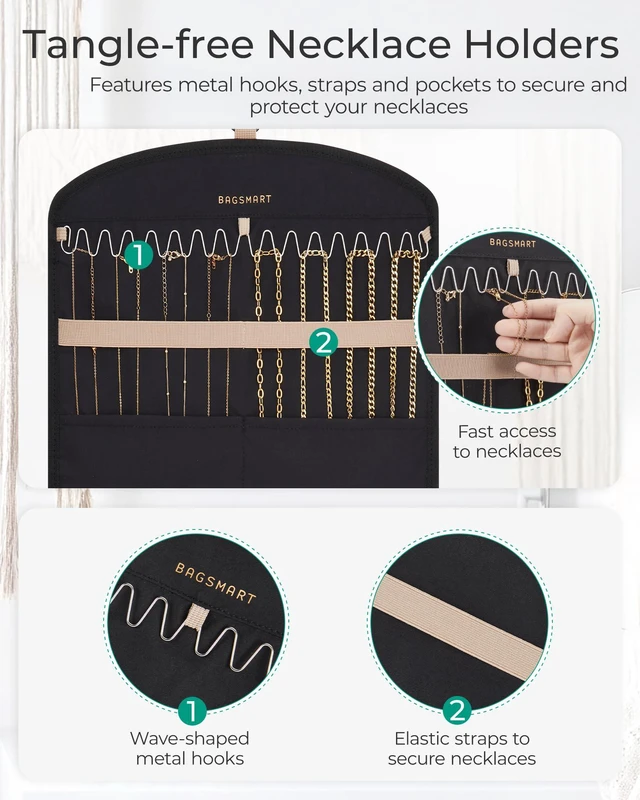 Alt view image 4 of 7 - Hanging Jewelry Organizer Claw Clip Necklace Holder Roll for Hair Ties, Headbands, Clips, Earrings, Necklaces, Glasses Double-Sided on Closet, Wall, Door, 1 piece, Large-Teal