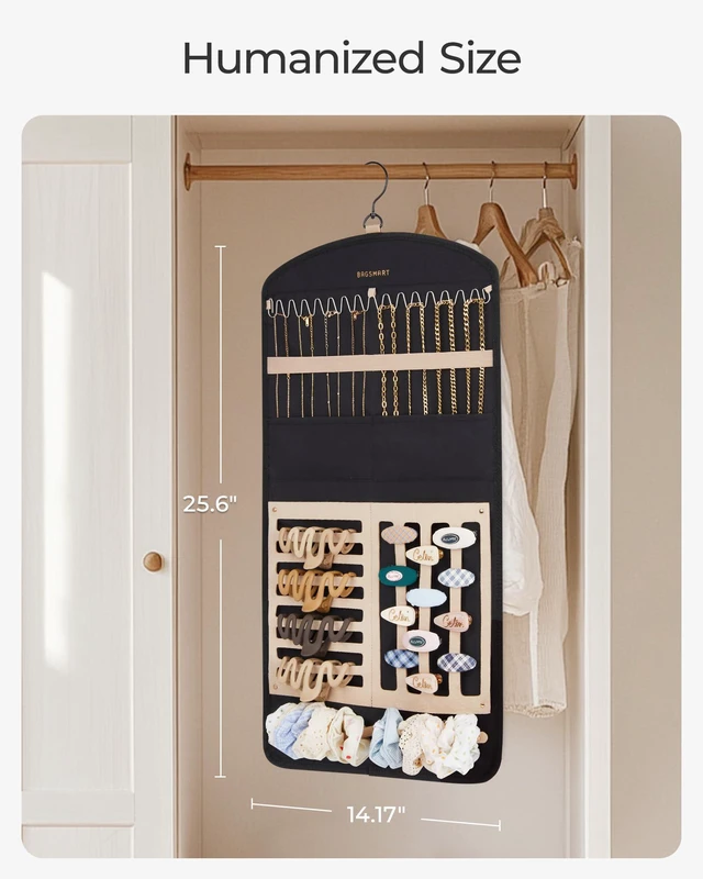 Alt view image 6 of 7 - Hanging Jewelry Organizer Claw Clip Necklace Holder Roll for Hair Ties, Headbands, Clips, Earrings, Necklaces, Glasses Double-Sided on Closet, Wall, Door, 1 piece, Large-Teal