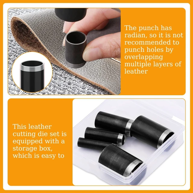 Alt view image 4 of 7 - Hole Punch, 5 Sizes Leather Hole Punch, Leather Punch | Belt Hole Puncher for Leather, Leather Punch Set with Storage Case, Leathers Cutting Dies for Handmade DIY Craft