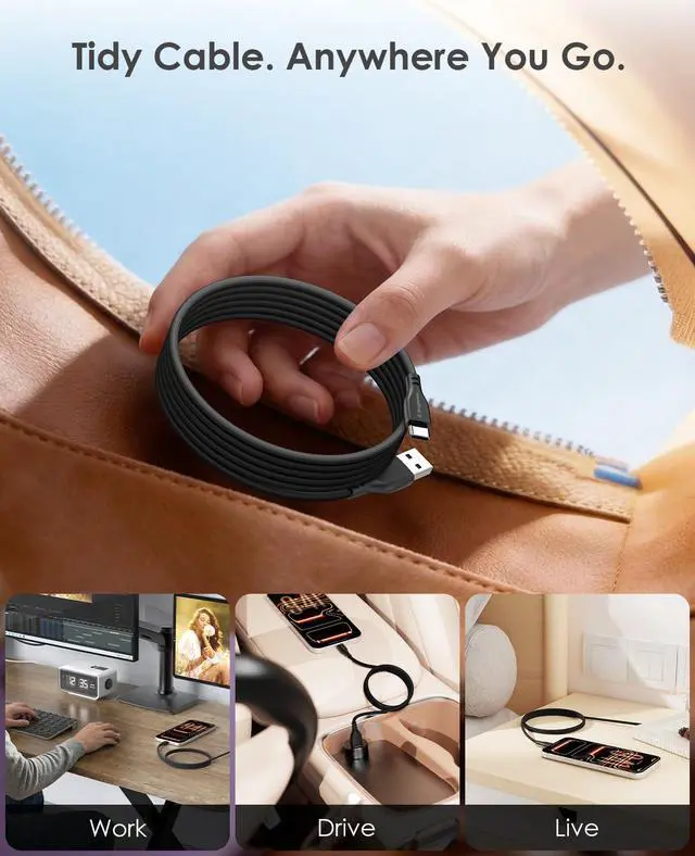 Alt view image 3 of 7 - Magnetic Coiled USB A to USB C Cable 3.3ft 27W Fast Charging Cord | Magnetic Coiling USB Cable for Desk & Car Organization, Tangle-Free Charging Cord Compatible with iPhone 17/16, USB-C Devices