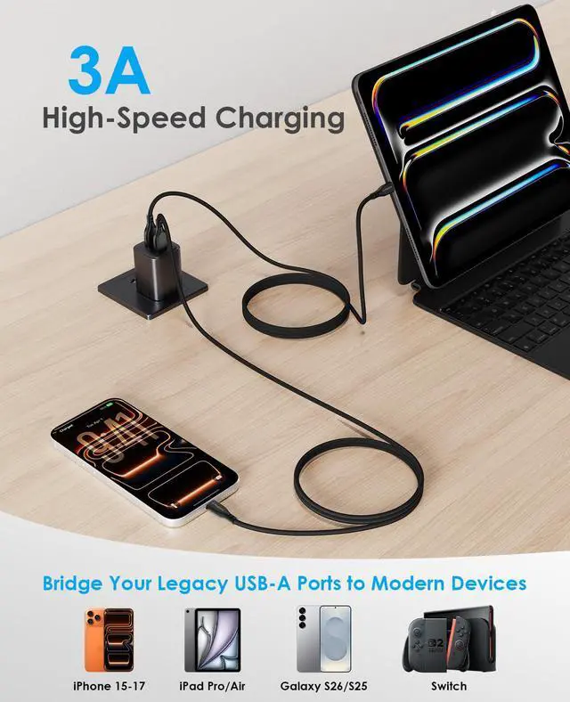 Alt view image 4 of 7 - Magnetic Coiled USB A to USB C Cable 3.3ft 27W Fast Charging Cord | Magnetic Coiling USB Cable for Desk & Car Organization, Tangle-Free Charging Cord Compatible with iPhone 17/16, USB-C Devices