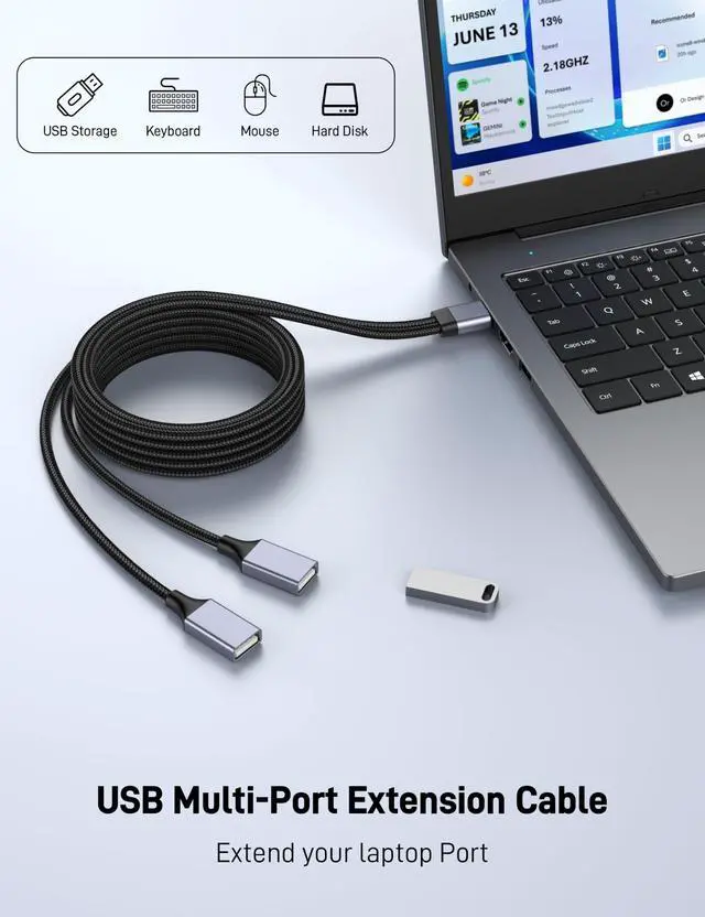 Alt view image 2 of 7 - USB Y Splitter, 3.3FT USB Splitter 1 in 2 Out, A Male to 2 Female Extension Cable Support Charging and Data Transfer for Mac, Xbox, Laptop, Tablet, Smartphone Data Transmission.
