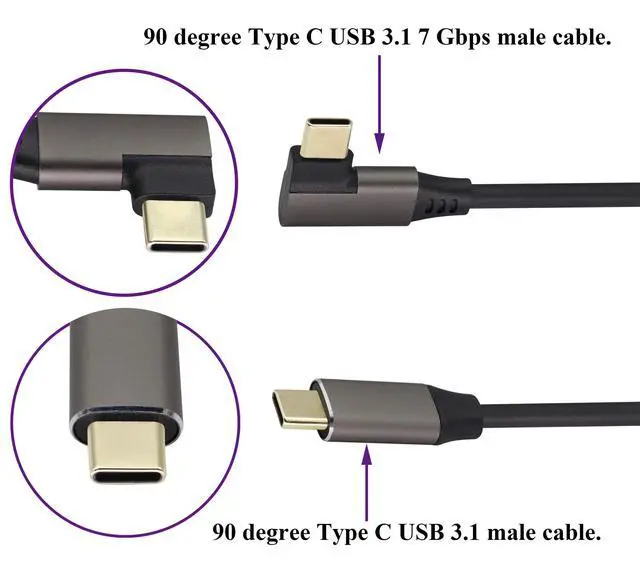 Alt view image 3 of 7 - 90 Degree USB 3.1 Type c to Type C Cable 60W&3A Right & Left Angled 3.1 USB Type C Male Extension Cable Supports Charging,Data,Audio,Video Cable for Laptop&Tablet&Mobile Phone.(0.3M/1Ft)