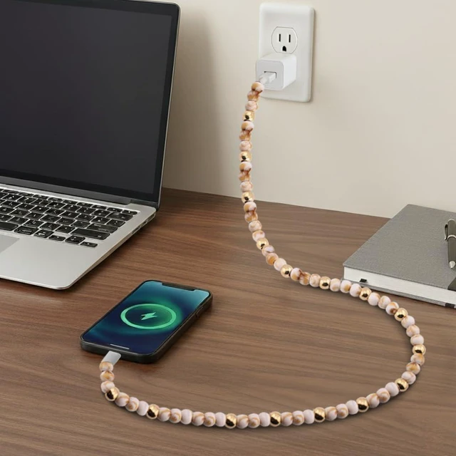 Alt view image 3 of 4 - Stylish Beaded Phone Charger Cable Colors USB Charging Cord for Smartphones (2-1 to USB C, Marble & Gold, 3.3ft)