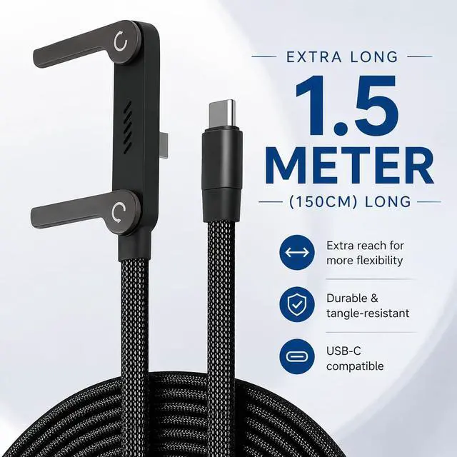 Alt view image 4 of 6 - 2-in-1 Invisible Stand Type C Charger - 240W Fast Charging Cable with Built-in Phone Stand - 90° Right-Angle & 480Mbps Data Sync - 4.9FT USB C Braided Cord Compatible with iPhone & Android Phones