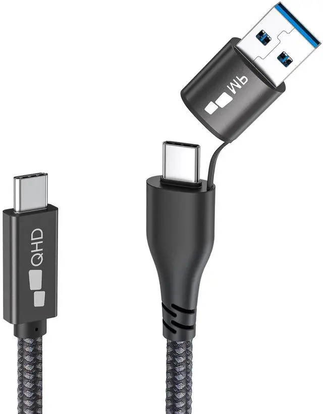 Main image of Mobile Pixels 2-in-1 USB Cable, 3A/5.0 Gbps USB C to USB Type A/C Cable | USB Type C to USB Type A/C Cable with Right Angle Head for Mobile Pixels Laptop Screen Monitors (3ft, Black)
