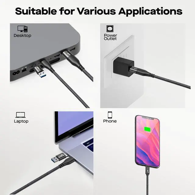 Alt view image 6 of 7 - Mobile Pixels 2-in-1 USB Cable, 3A/5.0 Gbps USB C to USB Type A/C Cable | USB Type C to USB Type A/C Cable with Right Angle Head for Mobile Pixels Laptop Screen Monitors (3ft, Black)