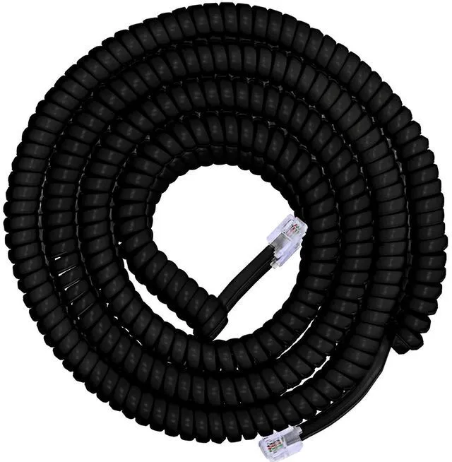 Main image of Coiled Telephone Cord, 4 Feet Coiled, 25 Feet Uncoiled, Phone Cord works with All Corded Landline Phones, For Use in Home or Office, Black, 76139