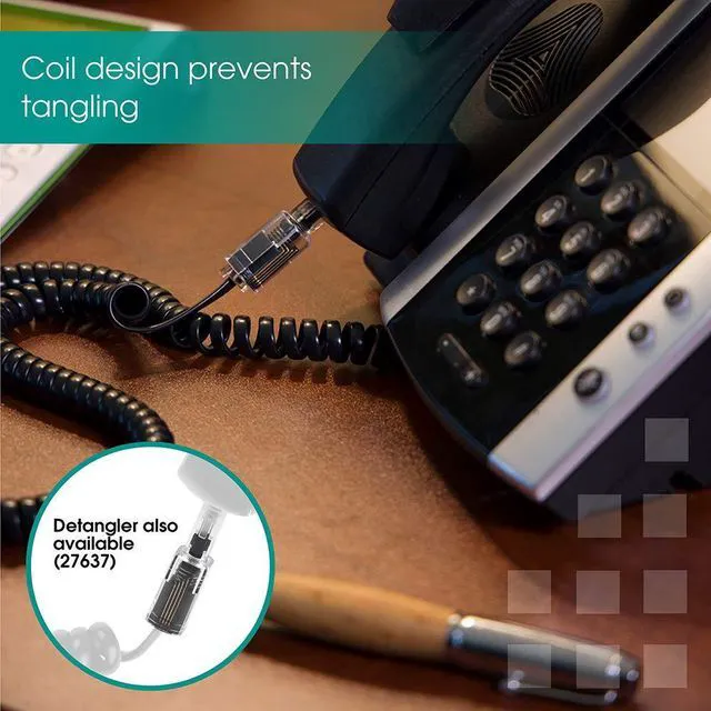 Alt view image 3 of 7 - Coiled Telephone Cord, 4 Feet Coiled, 25 Feet Uncoiled, Phone Cord works with All Corded Landline Phones, For Use in Home or Office, Black, 76139
