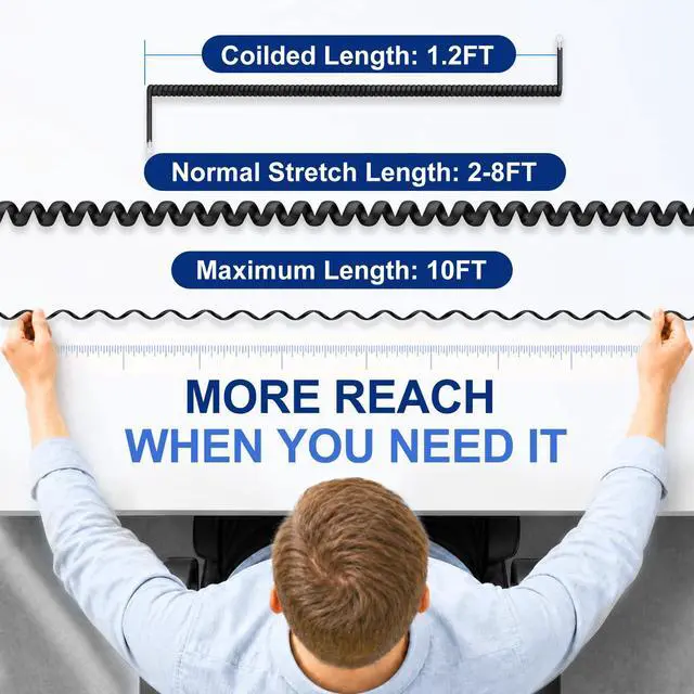 Alt view image 2 of 7 - 2 Pack Telephone Handset Cords with Detanglers, Black Phone Cords | 1.2Ft Coiled/10Ft Uncoiled Phone Cord for Landine, 360° Rotating Anti-Tangle Swivel, Work with Most RJ9 Phones, Home Office