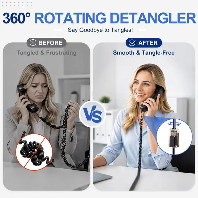 Alt view image 3 of 7 - 2 Pack Telephone Handset Cords with Detanglers, Black Phone Cords | 1.2Ft Coiled/10Ft Uncoiled Phone Cord for Landine, 360° Rotating Anti-Tangle Swivel, Work with Most RJ9 Phones, Home Office