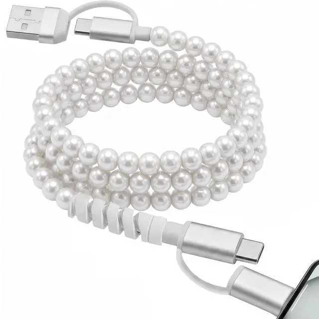 Main image of 4-in-1 Beaded Charging Cable, MFi Certified, Works with CarPlay, 3.3FT 60W Fast Charger Cord for iPhone 17/16/15/14/13/12/11, iPad, Samsung, Android and More (Pure Pearl)