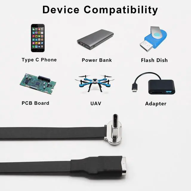Alt view image 5 of 7 - Right Angle USB C Flat Extension Cable 90 Degree USB C Male to Female Fast Charge Data Cord for Power Banks Phone(11.8in/300mm)